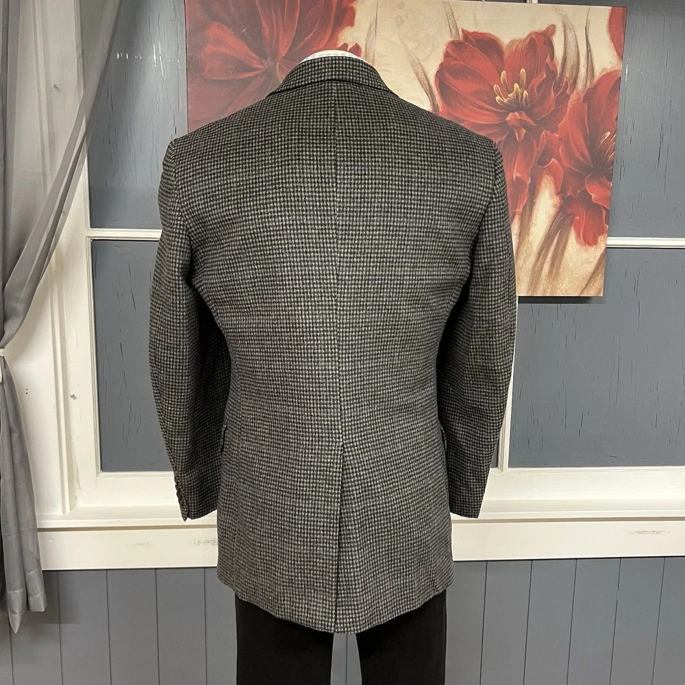 Vintage‎ Robert Stock Blazer Sport Coat Mens 40L Long Wool Flannel Gray/Navy